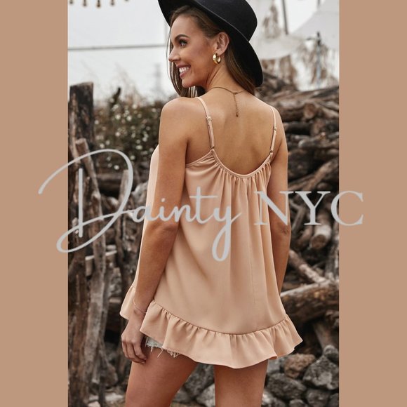 Loose Ruffle Spaghetti Strap Camisole Beige - Picture 3 of 9